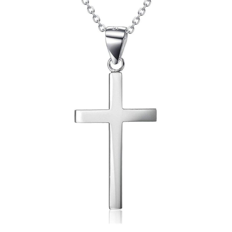 LUHE Silver Cross Necklace for Women Religious Engraved Faith Hope Love Cross Pendant Necklace Jewelry Christmas Gifts for Women Unisex - Image 1